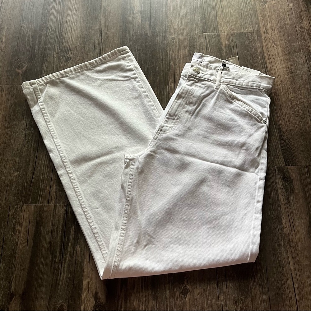 NWT Zara White Super Wide Leg Jeans Sz 8